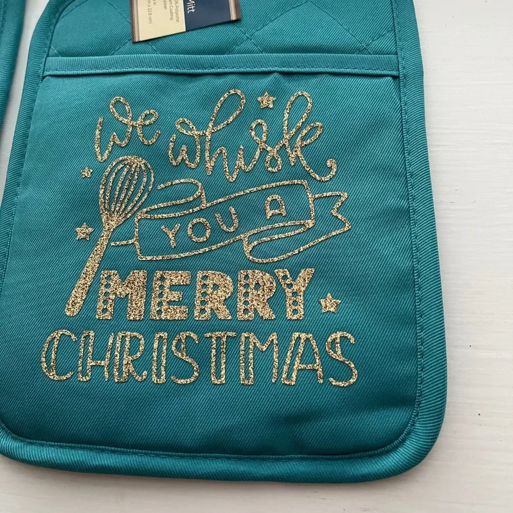 New Teal We Whisk You a Merry Christmas Custom Potholders Set of 2